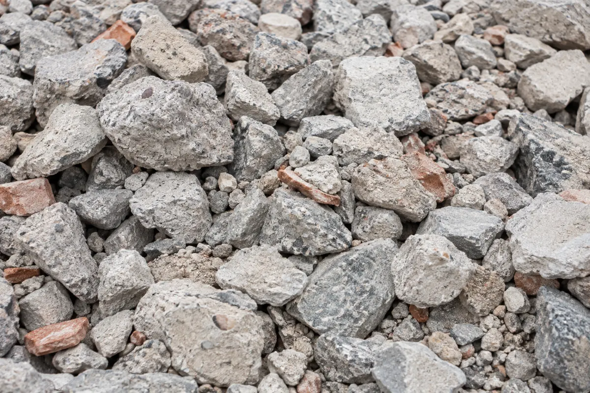 Close-up of crushed concrete recycled aggregate